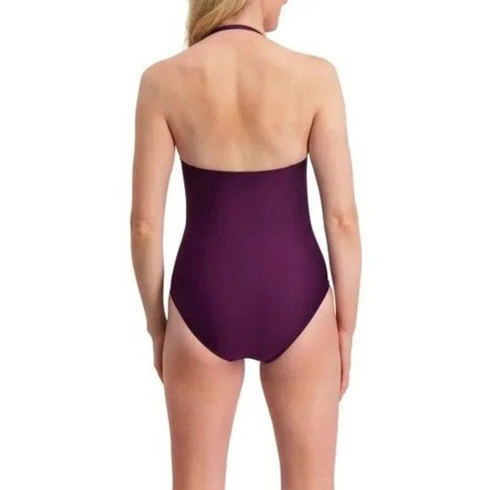 DKNY Tummy Control One Piece Swimsuit Purple Plum NWT - Picture 3 of 6